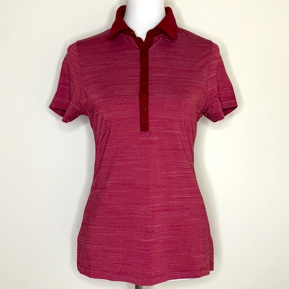 UNDER ARMOUR Fitted Burgundy Strip Golf Polo Top S - Picture 1 of 6